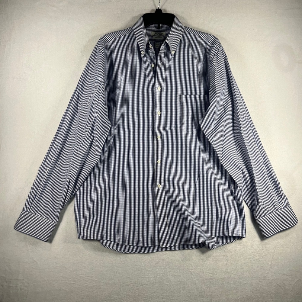 Van Heusen Mens Blue White Button Down Shirt Regular Fit Size 16/16.5 34/35